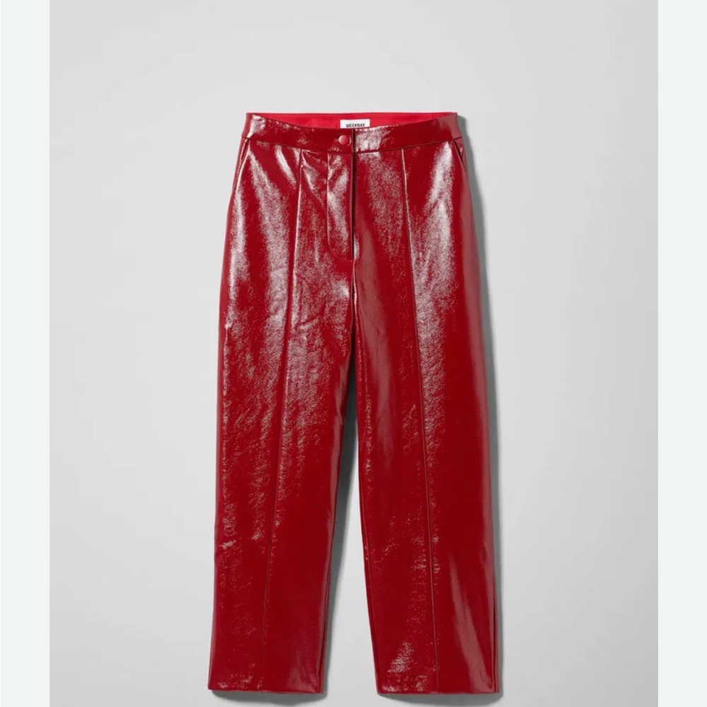Weekday Kylie Patent Red Trouser